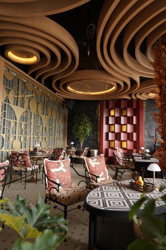 Ivory, Bhopal, dining room with a curved timber ceiling
